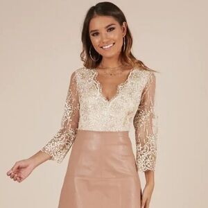 Showpo Thrills and Chills Bodysuit in Gold- Size M